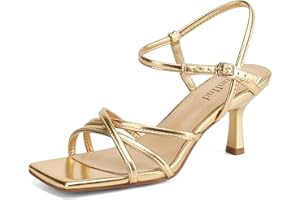 AIUNIIND Women's Sandals Square Open Toe Kitten Heels Strappy Ankle Strap Heeled Sandals for Women Comfy Weddings Shoes