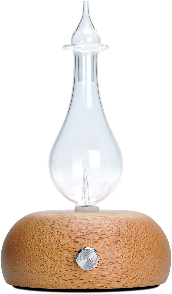 Covvy Pure Essential Oil Diffuser Elegant Glass Design Professional Nebulizing Aroma Diffuser with 7 Color LED Light, Wooden Base, No Water, No Heat, No Plastic, Great for Home Spa Office
