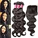 ALI JULIA 14 16 18+12 Inch Brazilian 10A Body Wave Hair 3 Bundles with 1PC 4x4 Free Part Lace Closure 100% Unprocessed Human Hair Weave Extensions Natural Color