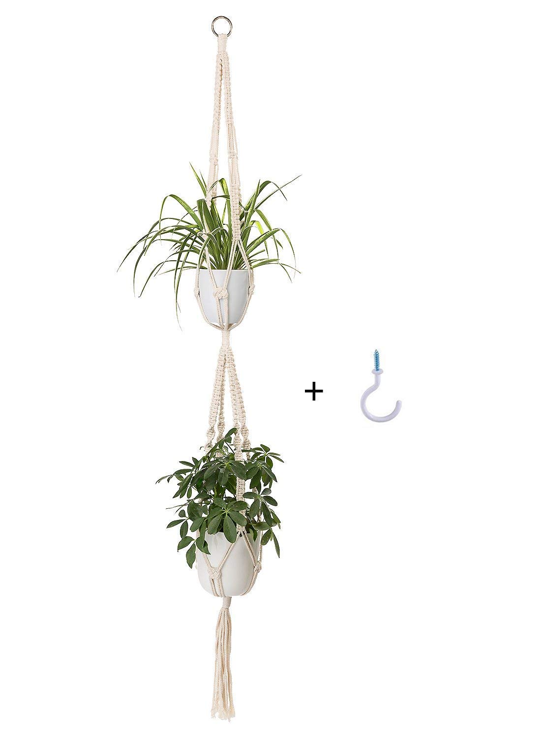 2 Tier Macrame Plant Hanger By Timeyard Handmade Double Indoor