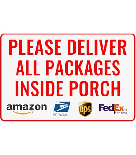 SmartSign Letrero De Metal Con Símbolos «Please Deliver All Packages Inside The Porch De 10 X 7 Pulgadas Aluminio Laminado Inoxidable De 40 Mil