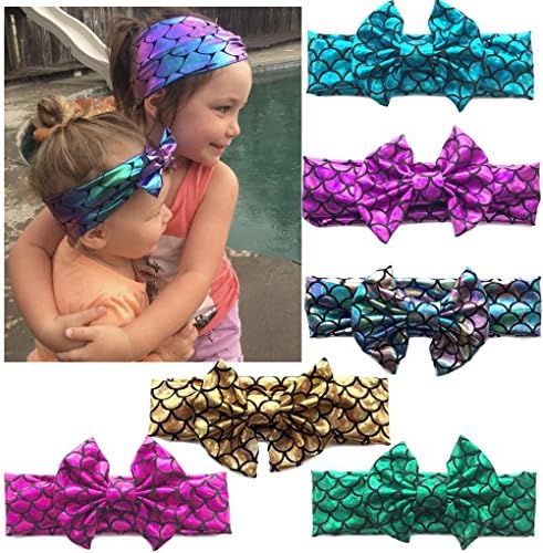 Headbands Tie Knot Bow Laser Mermaid Hairband Fish Scales Rainbow Headwear for Baby Girl Hair Accessories