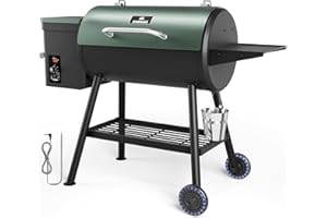 DAMNISS Electric Pellet Smoker Grill 565 SQ.IN Cook Area Pellet Smoker with Auto Feed & PID Controller 500°F Max Temperature 8 in 1 BBQ Grill with Meat Probe & Side Table with Hooks Perfect for Outdoor BBQ