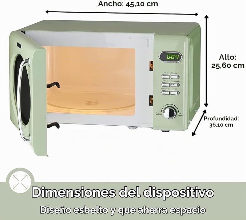 WMW720 I 700 W micro-ondas retro I 20 L espaço de cozinha I5 níveis de potência I 8 programas de cozinha, função de descongelação, carcaça metálica — foto 6 de 6