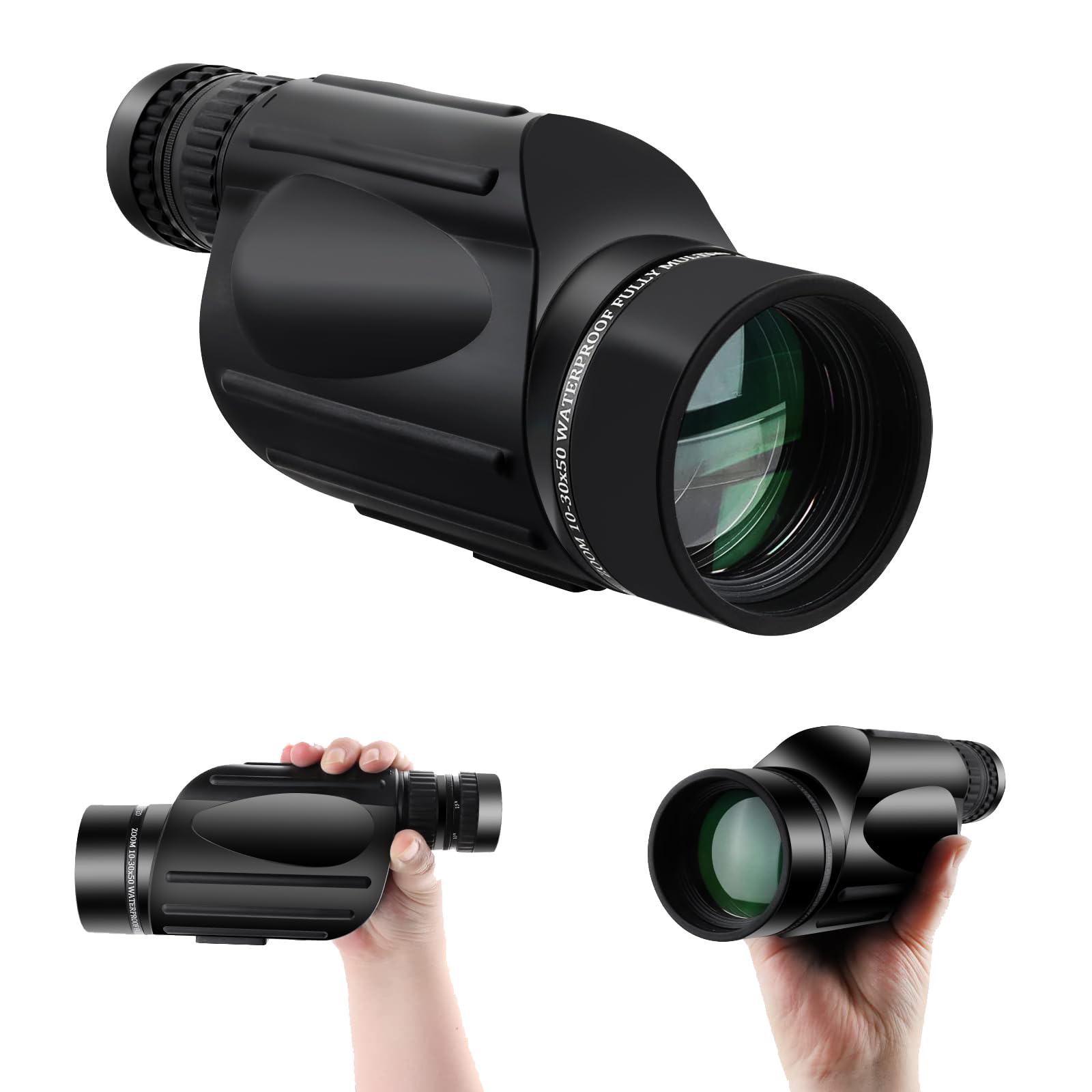 ToopMount Telescope 10-30x50 Monocular Diopter Focus Adjustable Fmc Green Film High Magnification Handheld Monoculars Waterproof Camping Bird Watching Compact Magnifying Optics Gift for Men Women