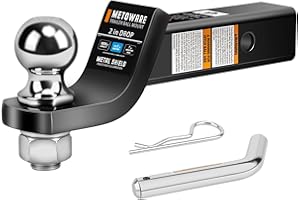 METOWARE Trailer Hitch Ball Mount with 2 in Ball & Hitch Pin, Solid Steel Trailer Hitch Ball Fits 2 Inch Receiver, 6000lbs Capacity Ball Hitch, 2-Inch Drop, Black