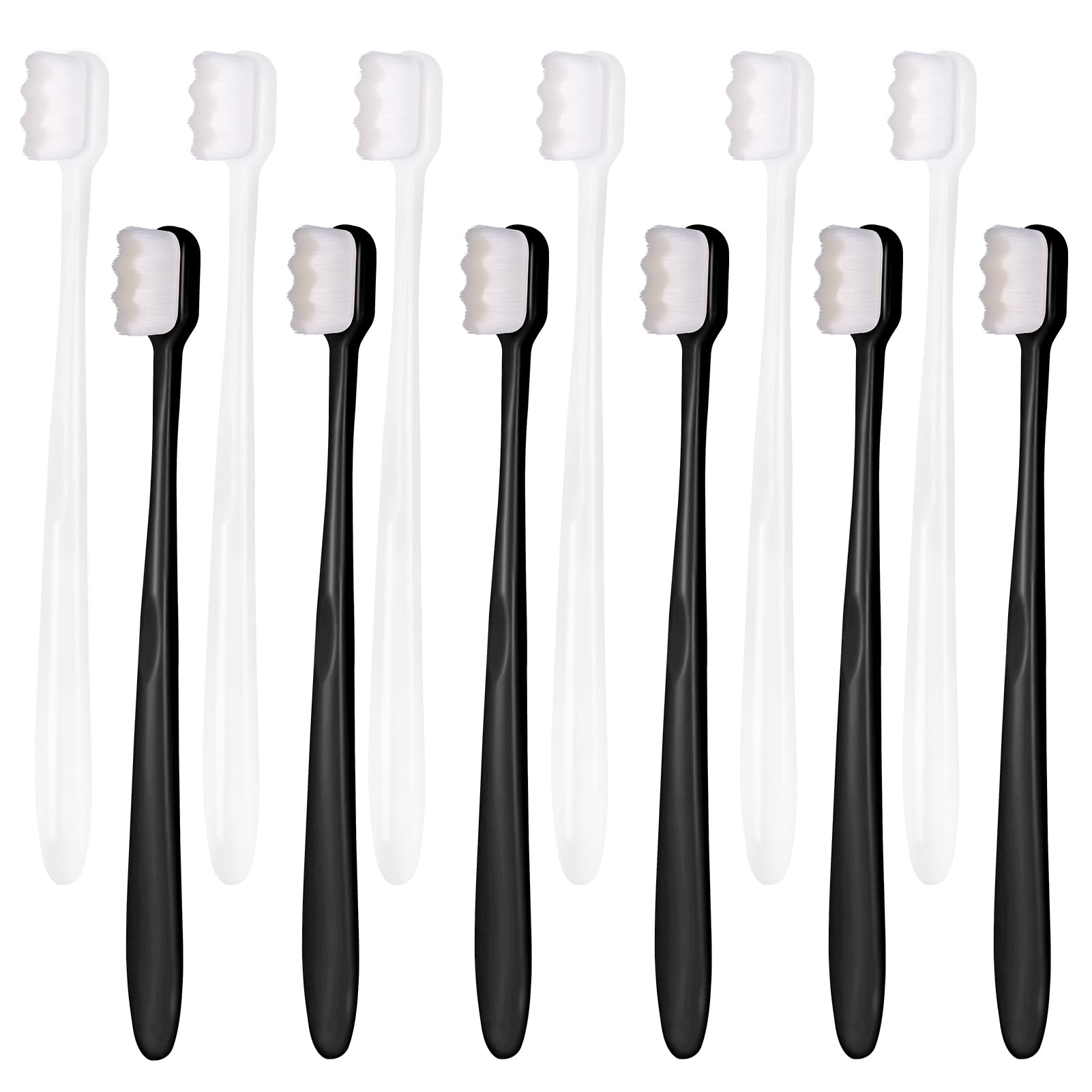 Dacitiery 12 Pcs Extra Soft Toothbrush, Ultra Fine with 20000 Soft Floss Bristles for Sensitive Gums Adults Kids Children (Black, White)