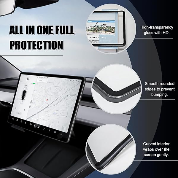 SCREEN PROTECTOR FOR TESLA MODEL Y/3, 15 INCH 9H TEMPERED GLASS SCREEN PROTECTOR, TESLA ACCESSORIES FOR TESLA MODEL Y (2024-2020) TESLA MODEL 3 (2023-2017), ONE-SECOND INSTALLATION – DARK GRAY
