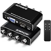 ACHAVE 4x1 BNC Switcher, Supports AHD/TVI/CVI/CVBS Signals, Simultaneous HDMI + VGA Output, 4-Channel Video Switcher for CCTV Camera/Monitor