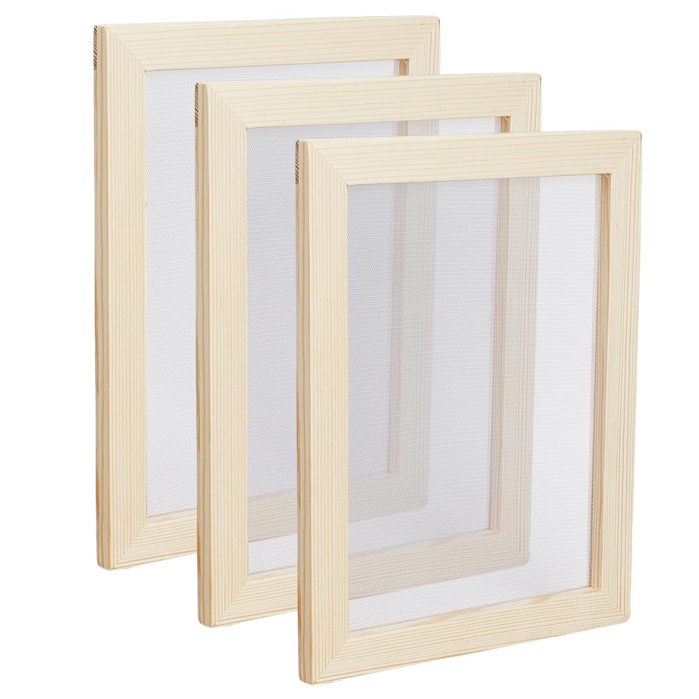 SUPERFINDINGS 3PCS Wood Paper Making Frame 30X20.1cm Screen Tools Blanched Almond Wooden Paper Making Ancient Rectangle Paper Making Moulds Frame for DIY Paper Craft