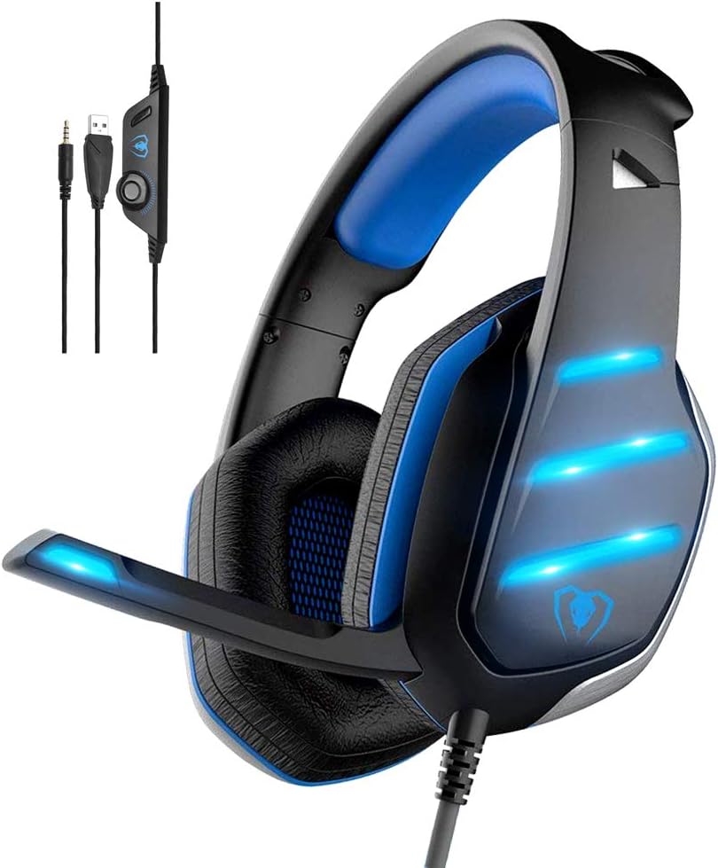 Gaming Headset,MMUSC Stereo Headphones for Laptop,Tablet,PS4, PC, Xbox One Controller, Noise Cancelling Over Ear Headset with Mic, LED Light, Bass Surround