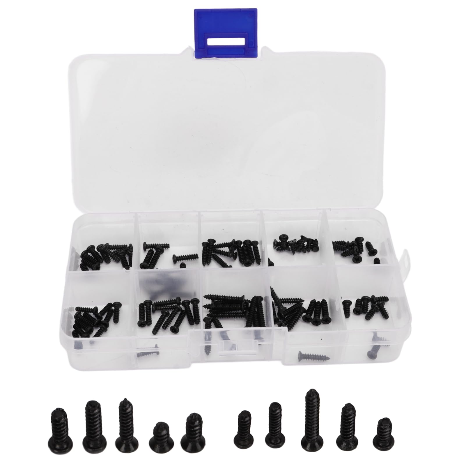 100Pcs RC Car Screws Box Set, Universal RC Car Screw Kit Screws Assortment Set Hardware Fasteners for MJX 16208 16207 16210 1/16 Brushless Rremote Control Cars Trucks Crawler with Box