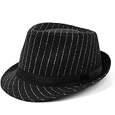 Zylioo XL Trilby Fedora Hat for Men 1920s Wool Manhattan Dress Hat Pinstripe Gangster Hat Short Brim Panama Jazz Cap