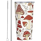Kaireno Mushroom Tumbler Field Plants Leaf Stainless Steel Insulated Tumblers with Lid Straw Reusable Mushrooms Coffee Travel Mug Drinking Water Wine Cups Birthday Gifts for Women 20 Oz