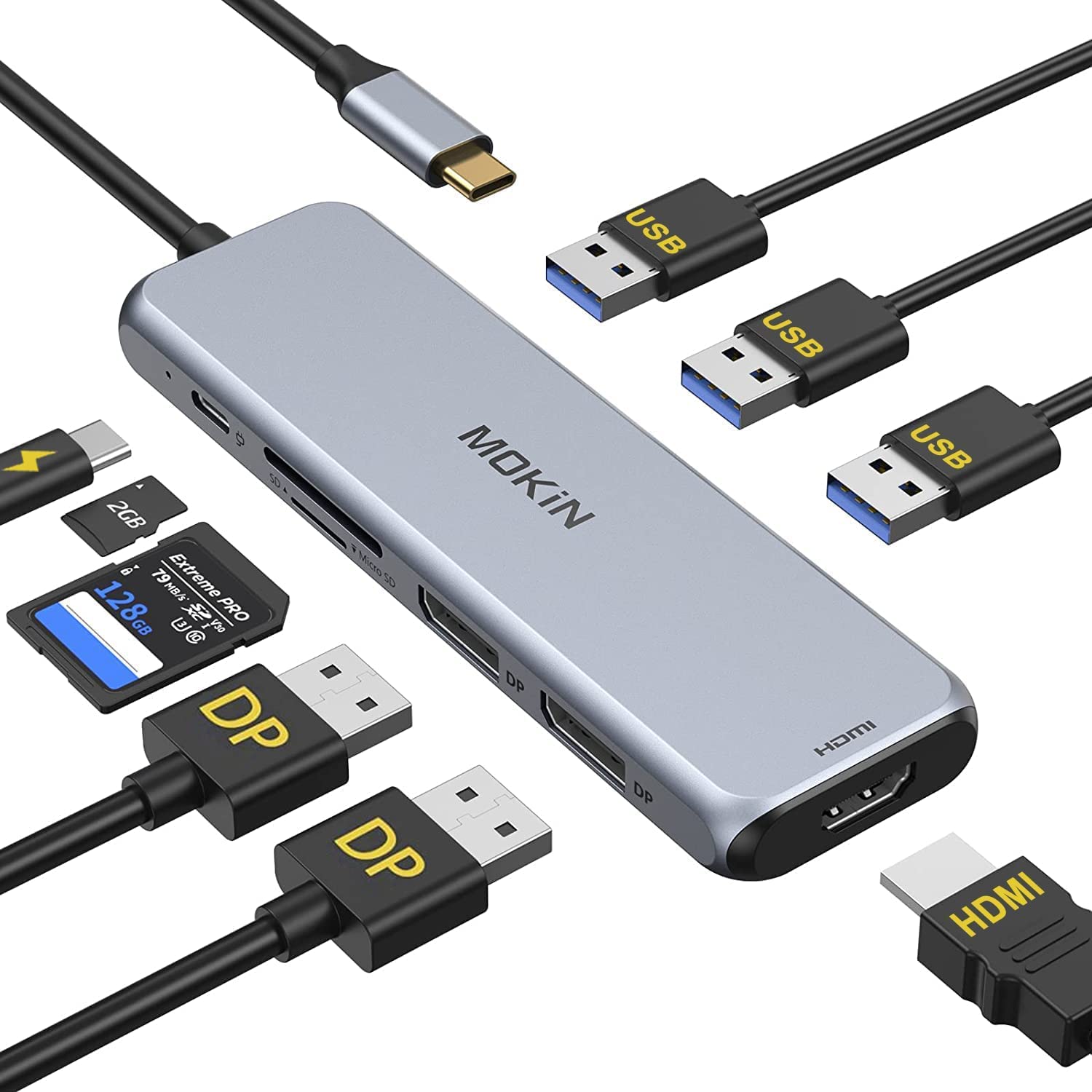 Photo 1 of Docking Station Dual DisplayPort, MOKiN USB C Hub Dongle with 2 DP, HDMI, 3 USB A 3.0, SD & Micro SD Slot, PD Charging Port for MacBook/Dell XPS/Steam Deck/HP/Lenovo ThinkPad/Microsoft Surface