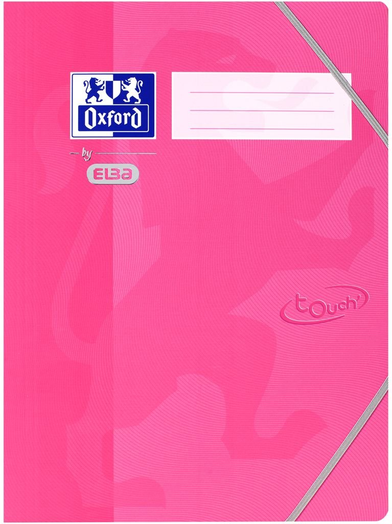 Oxford by Elba Folder with Elastic Corner Straps for Secure Closure, 3 Rounded Flaps, Hard Cardboard with Soft Touch Surface A4, 1 Stück Pink