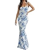 Women's Bodycon Maxi Dress Summer Casual Spaghetti Strap Sleeveless Backless High Split Long Dresses