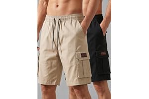 2-Pack Men's Cargo Shorts Casual Drawstring Waist Multi-Pocket,Big Tall Loose Fit Summer Beach Work Shorts