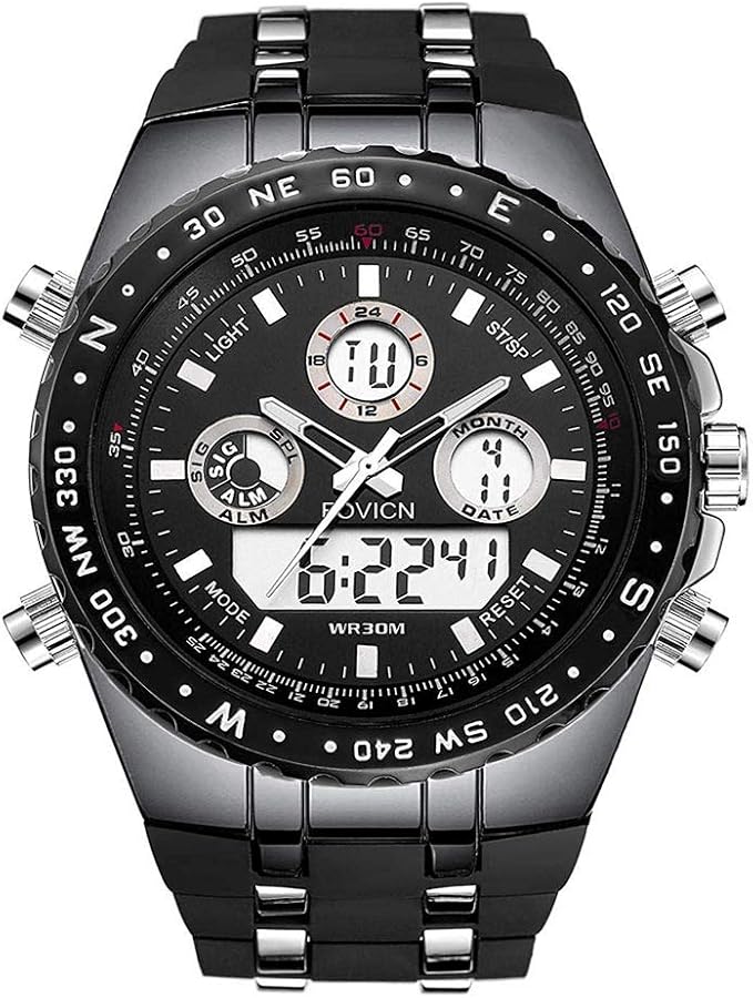 FOVICN Mens Black Watches Big Face Sports Watch for Men