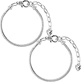 Joez Wonderful 2pcs Snake Chain Bracelet, Adjustable Charm Bracelets with Heart Shape Extender Chain, Copper Bracelet Chain for Women Jewelry Making