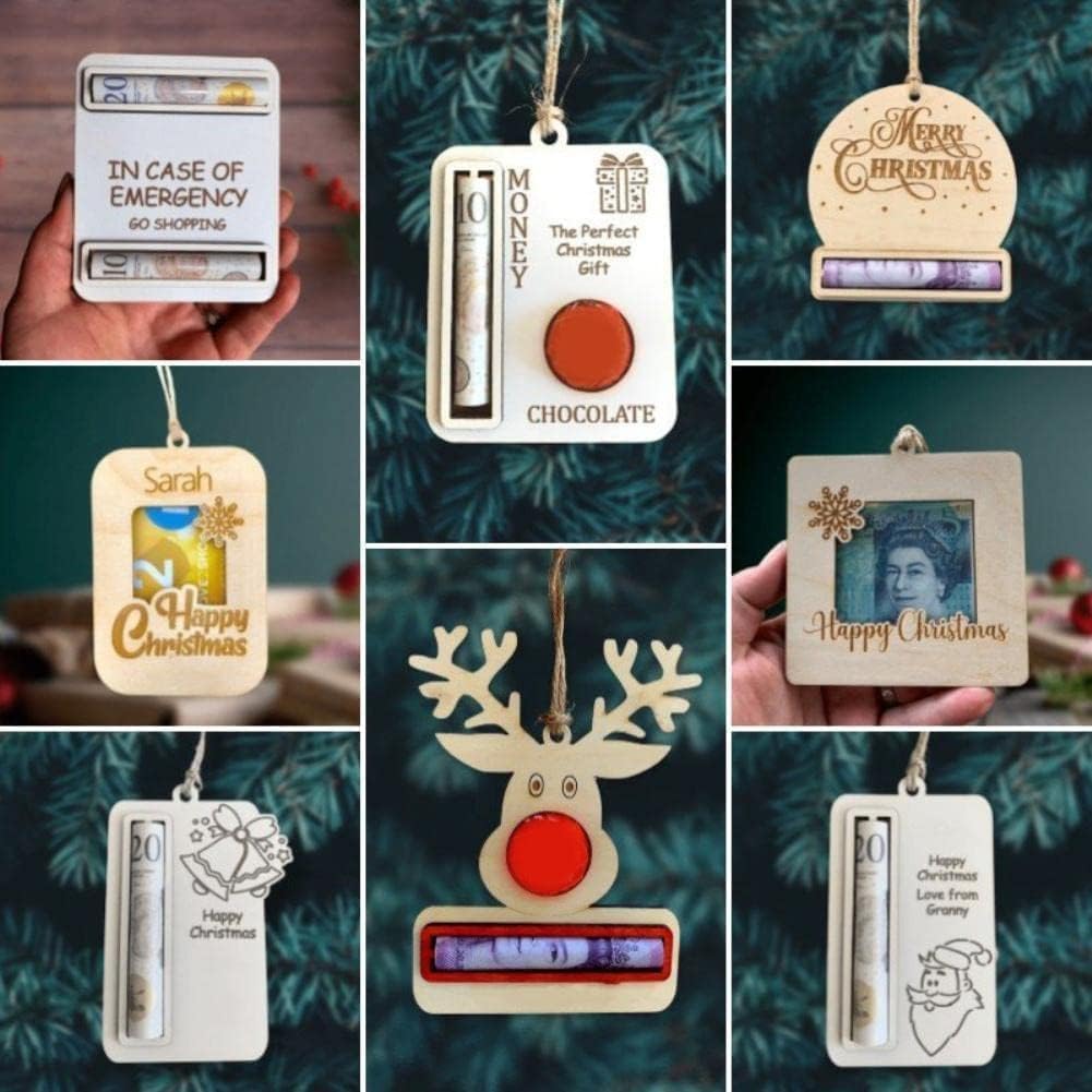 Tree Stands - Christmas Unique Money Holder for Cash Gift,Wooden Money Cash Holder Chocolate Storage Reindeer Christmas Tree Hanging Ornaments with Lanyard, Novelty Xmas Tree Pendant Christmas Decoration