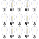 Jslinter 15-Pack S14 1W Outdoor String Lights Bulbs LED, Shatterproof & Waterproof, UL Listed, 2700K Soft White, 11W Equivale