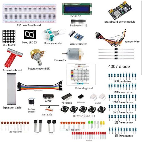 Greatwell Super 1602 LCD Starter Kit / Breadboard power module Jumper Wire Fan motor Accelerometer for Arduino Projects