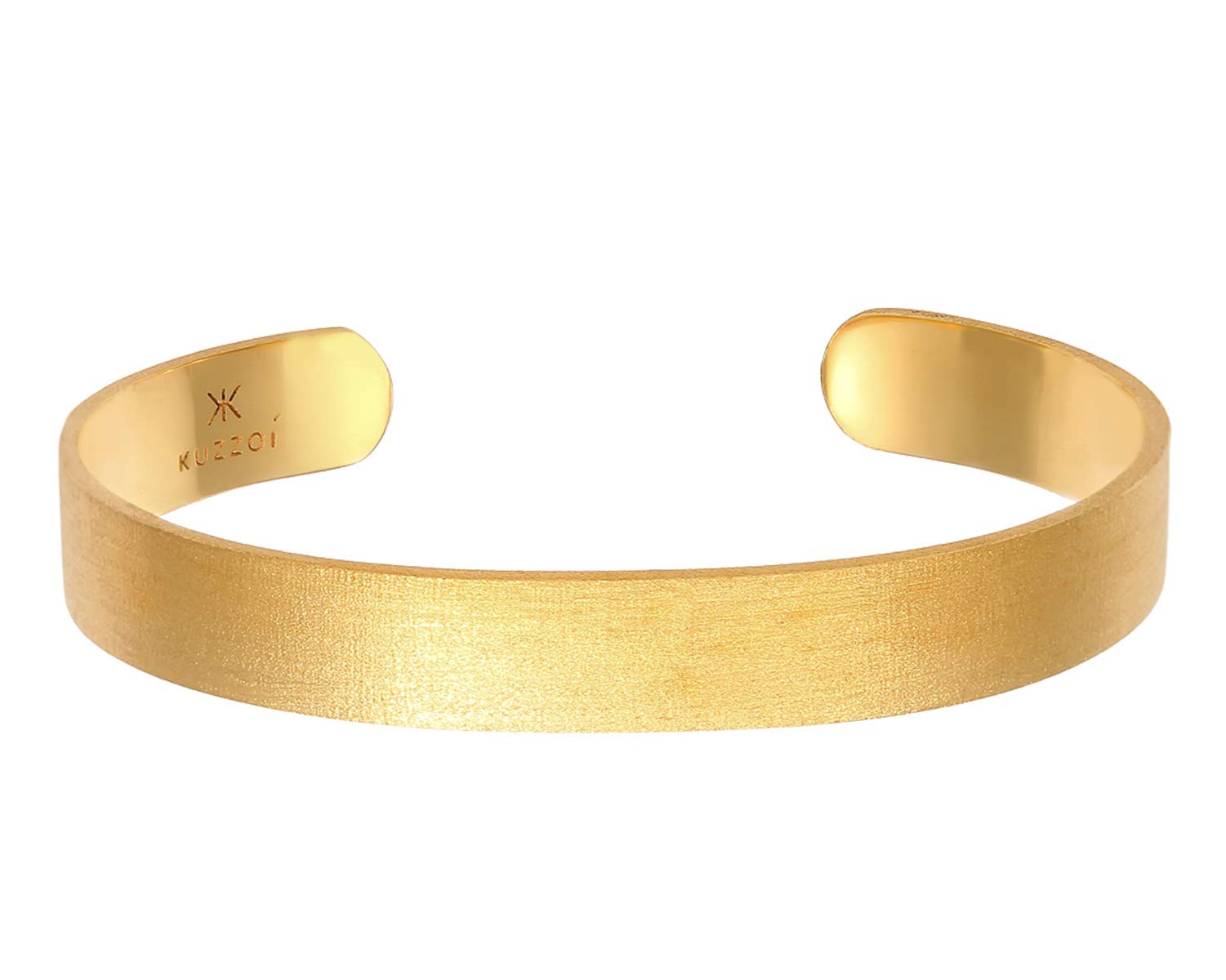 Kuzzoi Buddha Men's Silver Bangle Open, Handmade from Real Solid 925 Sterling Silver Matted, Basic Bracelet for Men Gold-Plated, 10 mm Wide, 25 g Heavy, 19 centimeters, Sterling Silver