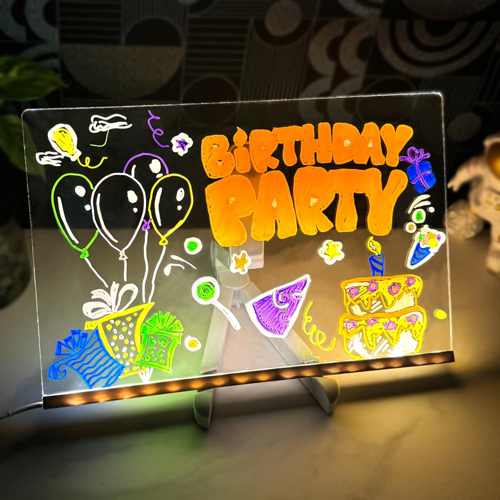 Kyduu Acrylic LED Writing Message Board,with Pen in 7 Colors, Acrylic Board Writing Board, Desktop Note Memo Illuminated Wordpad Memo for Child Home School Office, Dry Erase Board Night Light(30x20CM)