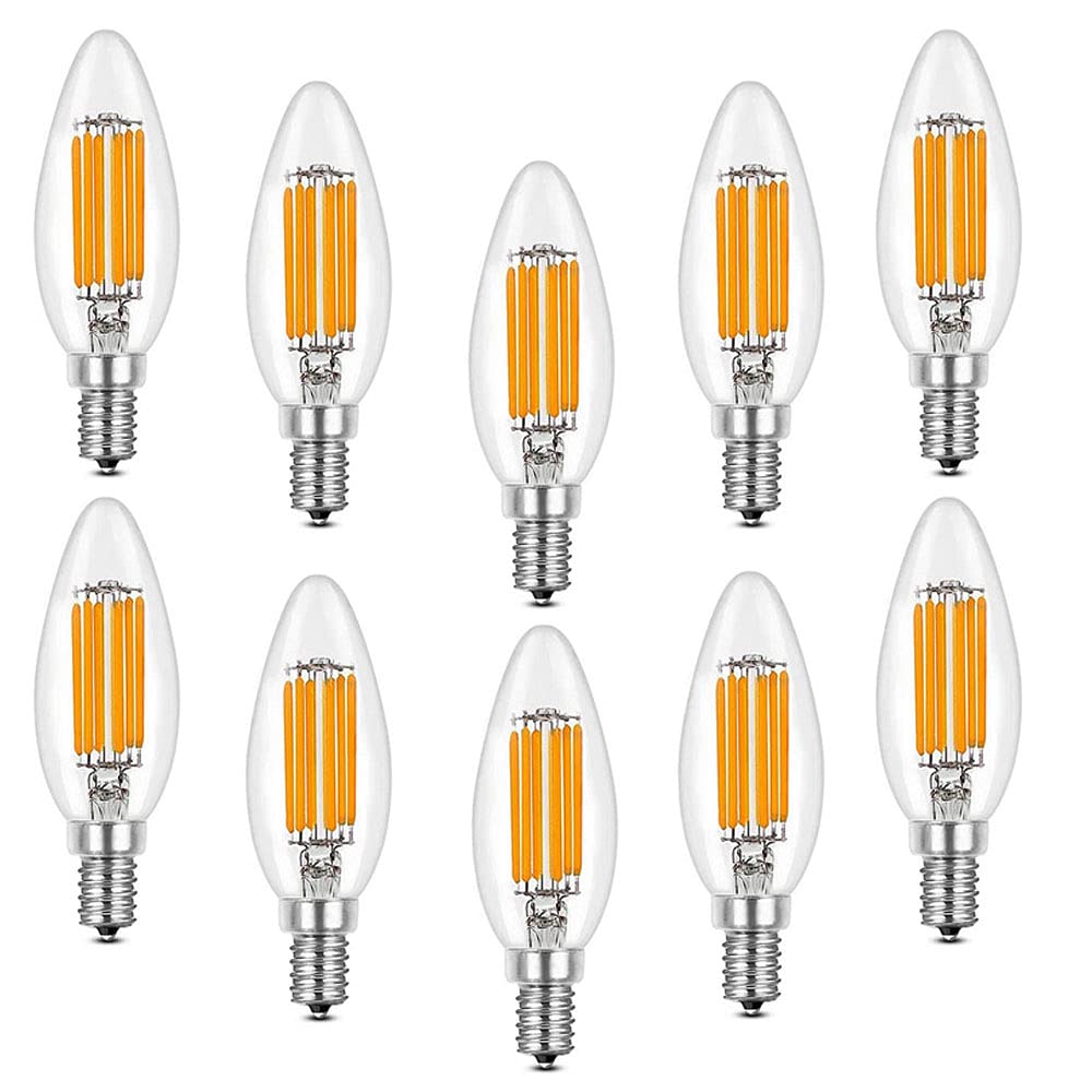 ZYUJIA E14 LED Dimmable Candle Bulbs,C35 Small Screw Candelabra LED Light Bulbs Warm White 2700K 6W Filament Bulb (Equivalent to 60W) 10 Packs