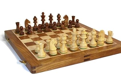 Crafts A to Z Collapsing Chess Board Set Wooden Game Handmade Classic Game of Brilliance Small Chess Pieces 6 Inches (Non - Magnetic)