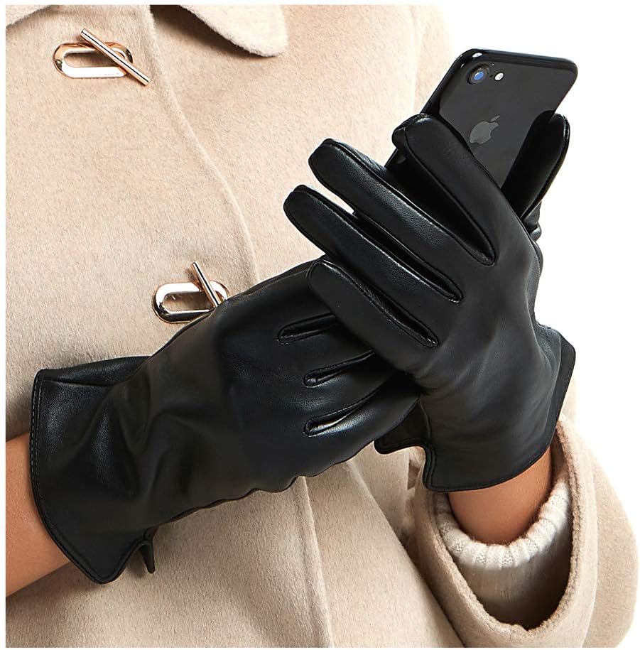 Harssidanzar Womens Luxury Italian Leather Gloves Vintage Finished Cashmere Wool Lined