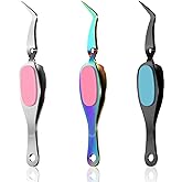 Honoson 3 Pcs Craft Tweezers Cross Locking Precision Curved Tweezers Soft-grip Stainless Steel Tool Pointed Tip Cutting Pliers for DIY Craft Jewelry Eyelash Extensions Nail Beading Tool