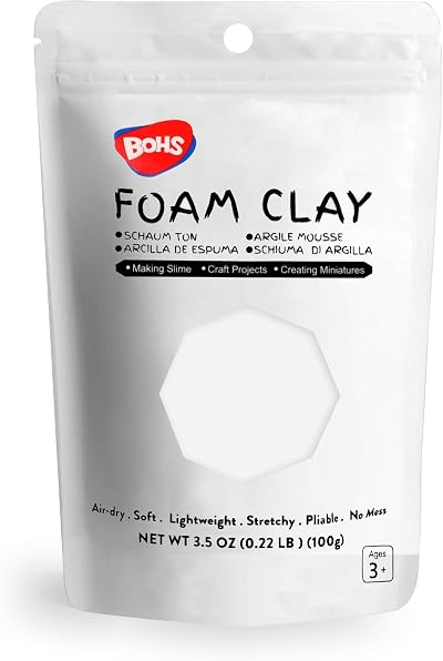 BOHS White Foam Clay Lite Squishy Soft Air Dry 100g for School Projects