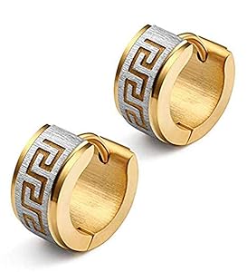 Stainless Steel Hoop Earrings for Men Women Huggie Earrings Unique Greek Key