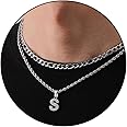 WEDDINEN Layered Initial Letter Pendant Necklace for Men Figaro Twist Rope Chain Necklace Jewelry Christmas Birthday Gift for Men Boys