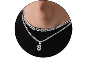 WEDDINEN Layered Initial Letter Pendant Necklace for Men Figaro Twist Rope Chain Necklace Jewelry Christmas Birthday Gift for Men Boys