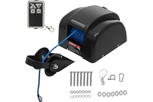 Poggyyi Electric Anchor Winch, 45 LBS Electric Anchor Winch for Boat 12 Volt Electric Motor Towing Winches with Wireless Remote Control and 100FT Anchor Rope, Rope Strength 700 LBS, Black