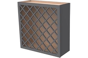 COZYHOMMIE Solid Wood RTA Wine Bottle Rack Wall Cabinet With Lattice Panels - Holder Storage for Bar, Pantry, or Cellar - Mocha Finish Countertop Solution (Pebble Gray, 24"W 12"D 30"H)