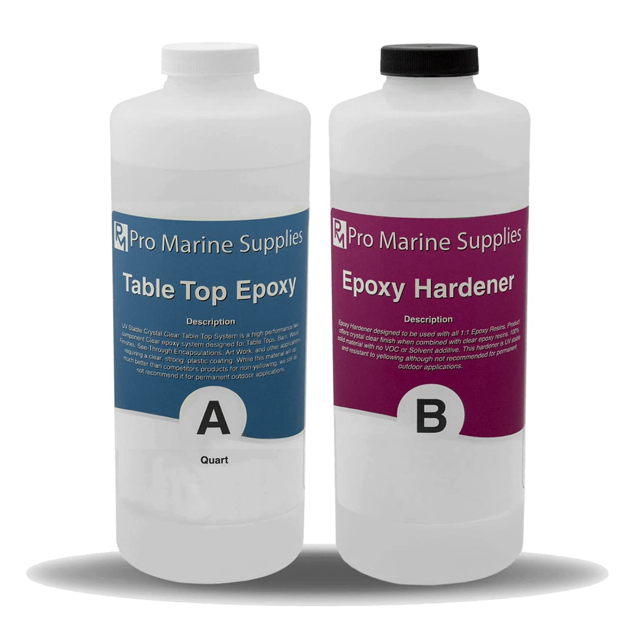 Pro Marine Supplies Crystal Clear Bar Table Top Epoxy Resin Coating for Wood Tabletop - 1/2 Gallon (2 Quart Combined) Kit