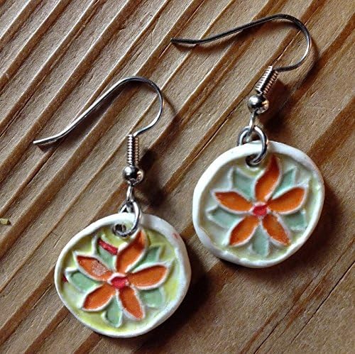Orange Flowers on Porcelain, Earrings