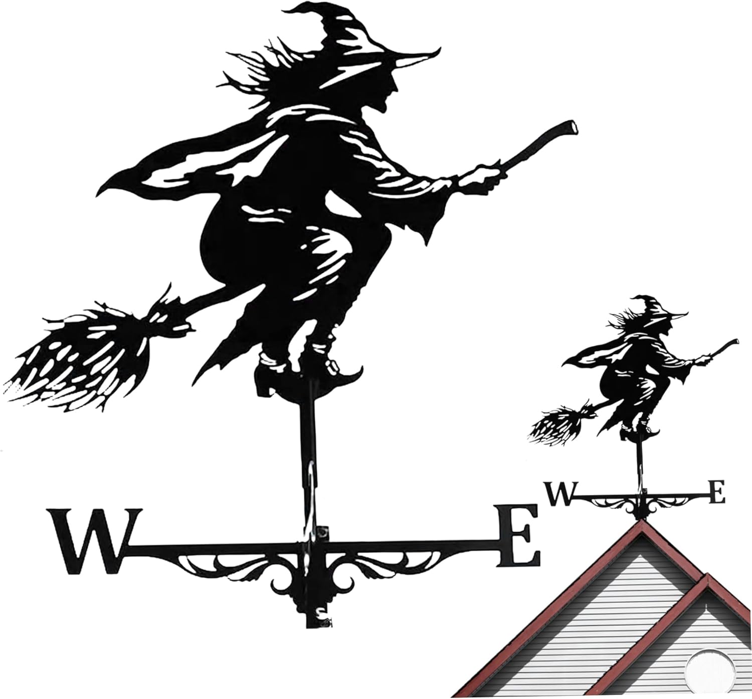 Weathervanes - Witch Weather Vane for Garden Shed Witch Wind Vane 14.57x23.62 inch Metal Black Hollow Wind Direction Indicator Outdoor Decor