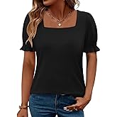 CRAZY GRID Womens Trendy Summer Tops Puff Sleeve Loose Fit Shirts Dressy Casual Blouses