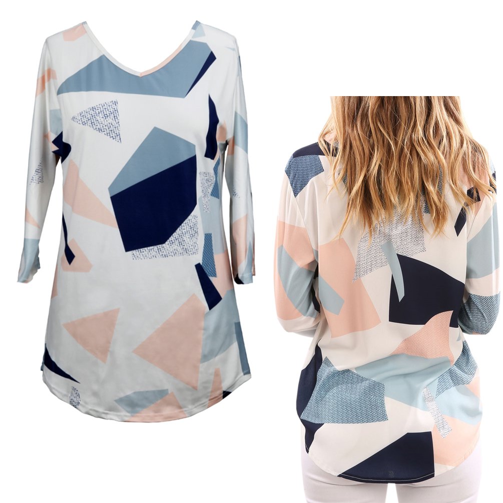 ENJOYNIGHT Women\'s Casual 3/4 Sleeve Print Tunic Blouses Tops (X-large, Type3)