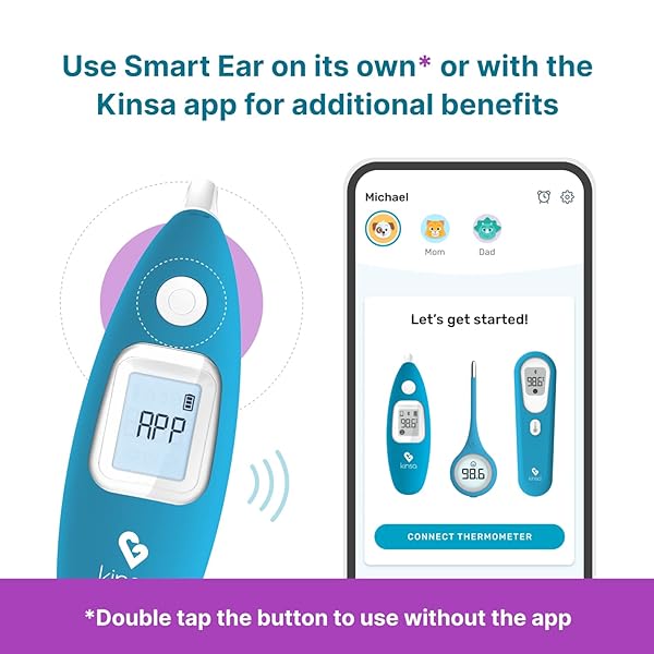 KINSA SMART EAR THERMOMETER FOR FEVER – MEDICAL INFRARED TERMOMETRO – FDA CLEARED FOR BODY TEMPERATURE READINGS FOR ALL AGES – CONNECTS TO A SMARTPHONE APP TO TRACK SYMPTOMS AND GET ILLNESS GUIDANCE
