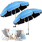 Umbrella 360°Adjustable Protection Stroller, 2 PACK 48.8" beach chair umbrella with clamp, high UV protection. 3 Adjustable areas 180°+360° for fishing, golf, beach, camping (chair not included)