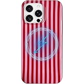 Yeddabox for iPhone 13 Pro Case with Magsafe Cute Striped Phone Case Soft TPU Slim Shockproof Phone Cover for Women Girls, Red and Pink