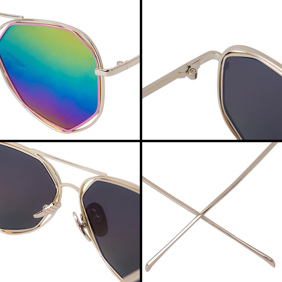 WISH CLUB Oversized Irregular Aviator Sunglasses for Women Men Fashion Stylish Modern Mirrored Glasses (Multicolor)