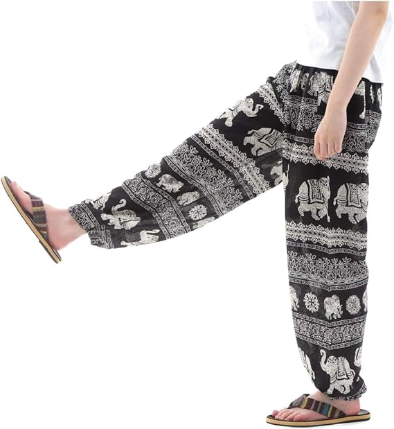Amazon Oki オキ アジアンパンツ タイパンツ サルエルパンツ ユニセックス 幅広ゴム エスニック Ss St4631 ブラック ロングパンツ 通販