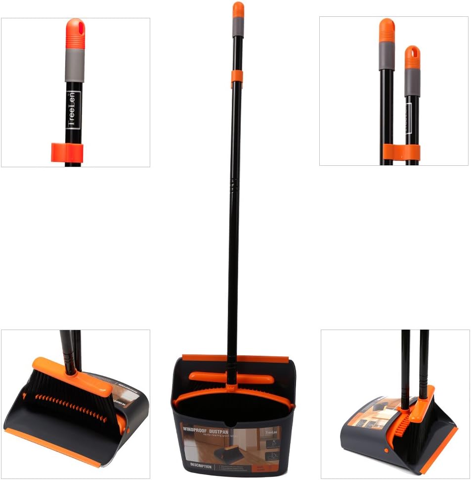 TreeLen Broom and Dustpan/Dustpan with Broom Combo with 52" Long Handle for Home Kitchen Room Office Lobby Floor Use Upright Stand Up Dustpan and Broom Set: Home & Kitchen